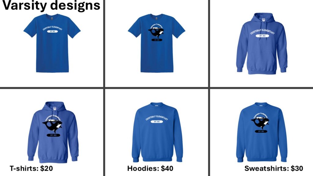 New varsity style in royal blue with and without the orca